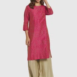 Fabindia Pink Printed Straight Kurta image 4