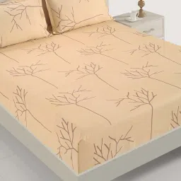 Swayam Printed Beige 200 TC Cotton King Bedsheet with 2 Pillow Covers image 1