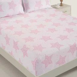 Swayam Printed White 200 TC Cotton King Bedsheet with 2 Pillow Covers image 1