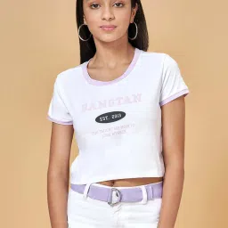 Coolsters by Pantaloons Kids White & Lilac Cotton Printed T-Shirt image 1