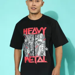 Veirdo Black Loose Fit Graphic Print Oversized T-Shirt image 1