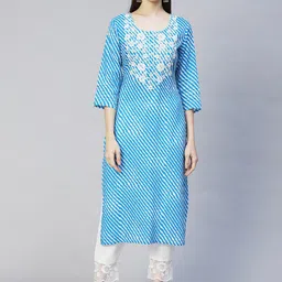 FASHOR Women Blue Leheriya Printed Kurta-picture-17