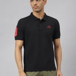 ALCIS Black Soft-Touch Regular Fit Varsity Athleisure Polo T-Shirt image 1