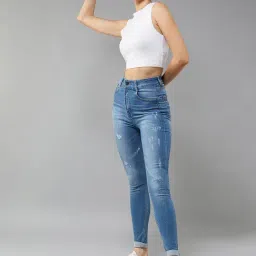 DOLCE CRUDO Blue Distressed High Rise Stretchable Jeans image 4