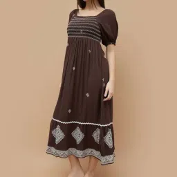 Fame Forever By Lifestyle Brown Regular Fit Embroidered Dress image 3