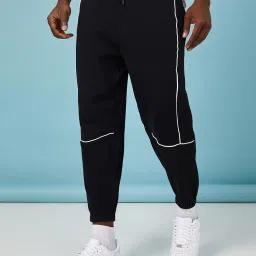 Styli Black Contrast Piping Detail Oversized Fit Jogger image 1