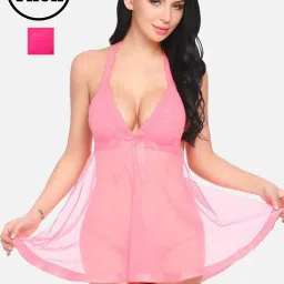 fims FIMS: Fashion is my Style Pink Lace Work Babydoll With Thong image 1