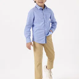 One Friday Boys Classic Fit Vertical Striped Spread Collar Cotton Casual Shirt image 3