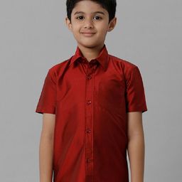 Ramraj Boys Spread Collar Solid Silk Casual Shirt-picture-32