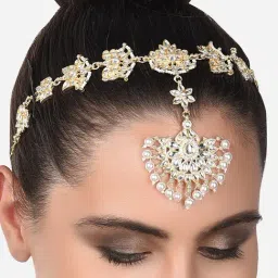 Zaveri Pearls Gold Tone Kundan & Pearls Floral Bridal Head Chain-ZPFK14501-image-92