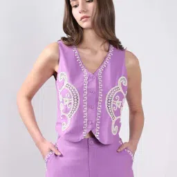 Vero Moda Purple Cotton Regular Fit Embroidered Top-image-76