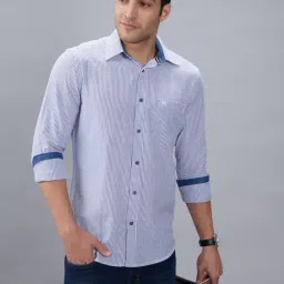 Kenneth Cole Blue & White Cotton Striped Slim Fit Shirt-image-28