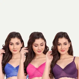 fims FIMS: Fashion is my Style Blue & Purple Lace Work Everyday Bras - Pack Of 3 image 1