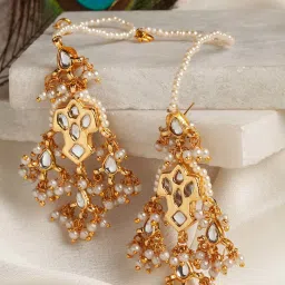 Dugran By Dugristyle Pearl White Dangler Earrings with Kundan & Pearls for Women image 1