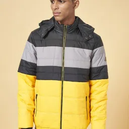 Urban Ranger by Pantaloons Mustard & Black Regular Fit Quilted Hooded Jacket image 1