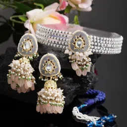 Dugran By Dugristyle Grey & Pink Necklace & Earring Set for Women image 1