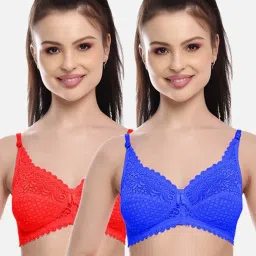 fims FIMS: Fashion is my Style Red & Blue Lace Work Bralette Bras - Pack Of 2 image 1