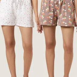 Dreamz by Pantaloons Brown White Cotton Floral Print Shorts image 1