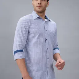 Kenneth Cole Blue & White Cotton Striped Slim Fit Shirt image 3