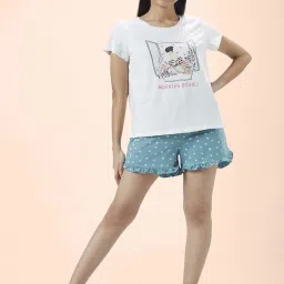 Dreamz by Pantaloons Off-White Blue Cotton Printed T-Shirt Shorts Set image 1