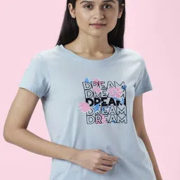 Dreamz by Pantaloons Powder Blue Cotton Graphic Print T-Shirt image 1