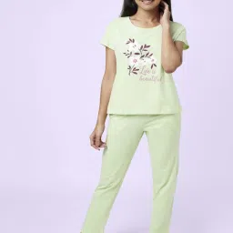 YU by Pantaloons Green Cotton Graphic Print Top Pyjama Set image 1