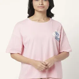 Dreamz by Pantaloons Pink Cotton Graphic Print T-Shirt image 1