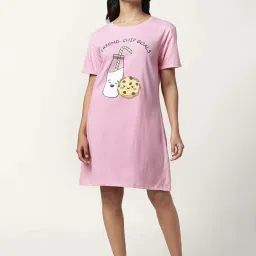 Dreamz by Pantaloons Pink Cotton Graphic Print Sleep Tee image 1