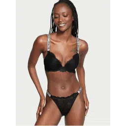 Victoria's Secret Very Sexy Bombshell Shine Strap Lace Thong Panty - Black (XS)-image-38