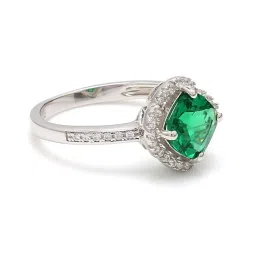 ornate jewels 925 Silver Cushion Cut Green Emerald and American Diamond Zirconia Ring for Women & Girls image 4
