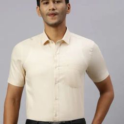Ramraj Beige Cotton Regular Fit Solid Shirt-picture-0