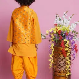 Little Bansi Boys Yellow Cotton Self Full Sleeves Kurta Set image 2