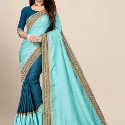 Anjaneya Sarees Blue Silk Embroidered Saree With Unstitched Blouse image 1