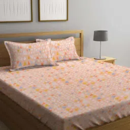 Klotthe Peach 300 TC Polycotton Double Book Fold Bedsheet with 2 Pillow Covers-picture-41