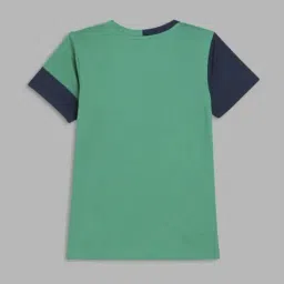 Blue Giraffe Boys Green Cotton Printed 1 T-shirt-image-78