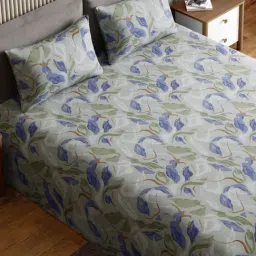 Haus & Kinder Tropical Breeze Green Printed 186 TC Double Flat Bedsheet with 2 Pillow Covers image 2