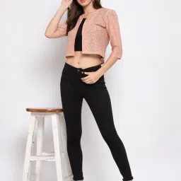 Style Quotient Women Nude Self Design Floral lace Regular Open Front Shrug image 4