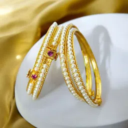 Pihtara Jewels Set Of 4 Gold-Plated Pearl Beaded Bangles-picture-39