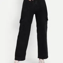 Broadstar Black Relaxed Fit High Rise Cargo Jeans-picture-18