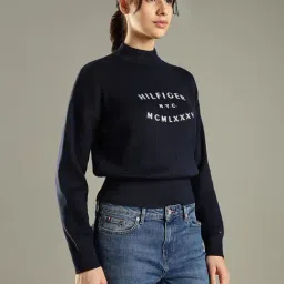 Tommy Hilfiger Navy Cotton Regular Fit Logo Printed Sweater image 3
