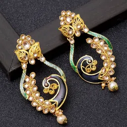 Shining Diva Gold-Toned Peacock Shaped Drop Earrings-picture-13