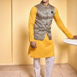 PRINTCULTR Men Printed Regular Kurta with Trousers & Solid image 5
