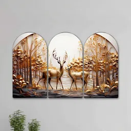 Myntra Elegant Homes Gold-Toned Set of 3 Piece MDF Birds and Animals Wall Paintings-picture-25