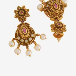 Kushal's Fashion Jewellery Gold-Plated Zircon-Studded & Beaded Antique Necklace & Earrings image 5