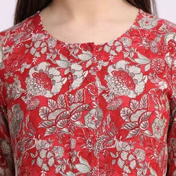 W Red Floral Printed Round Neck Tunic With Trousers image 4
