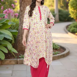 Pannkh Floral Printed Panelled Round Neck Khadi A-Line Kurta-picture-12