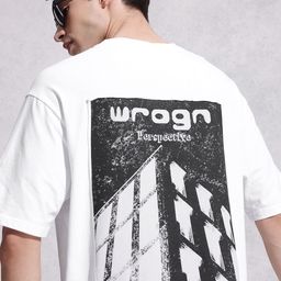 WROGN Brand Logo Printed Drop-Shoulder Sleeves Pure Cotton Oversized T-shirt-picture-48