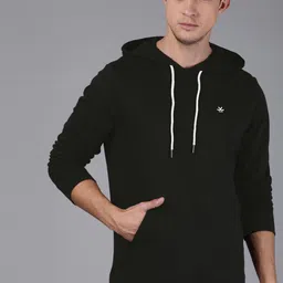 WROGN Men Black Solid Slim Fit Hooded Sweatshirt-image-94