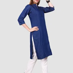 SK Creation Women Mandarin Collar Denim Kurta image 5
