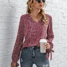 Kotty Women Maroon & White Print Crepe Top-picture-17